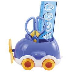 Канцелярский детский набор юнландия «самолет», 4 предмета: подставка, линейка со скрепками, ножницы, ластик, цвет — синий, блистер