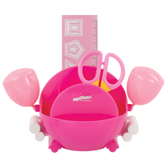 Канцелярский детский набор юнландия «краб», 4 предмета: подставка, линейка со скрепками, ножницы, ластик, цвет — розовый, блистер