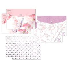 Attache Selection / Папка канцелярская / Папка-конверт на кнопке "Flower Dreams" А4, 180 мкм, 6 штук в упаковке