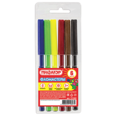 Фломастеры пифагор, 6 цветов, вентилируемый колпачок