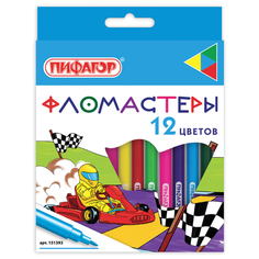 Фломастеры пифагор «Гонщики», 12 цветов, вентилируемый колпачок