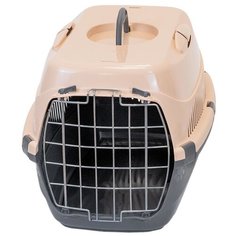 Переноска пластиковая PetTails с металлической дверцей (до 12кг) 49 х 33 х 32см (сер.низ/песоч.верх)
