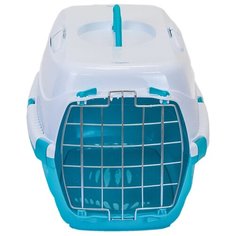 Переноска пластикова PetTails с металлической дверцей (до 9кг) 43 х 29 х 27,5см (бирюз.низ/бел.верх)