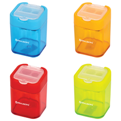 Точилка BRAUBERG «Peak», 2 отверстия для чернографитных карандашей (в том числе утолщенных), с контейнером, пластиковая, ассорти