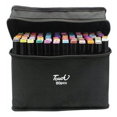 Набор двухсторонних профессиональных акварельных спиртовых маркеров для скетчинга 80 штук в тканевом чехле Touch Premium Product