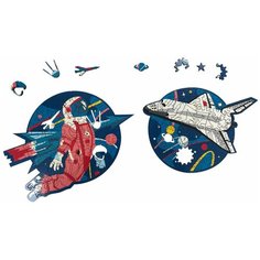 Деревянный фигурный пазл AFI DESIGN "Советский космос" в подарочной упаковке (21х15 см,18х15 см,134 детали)
