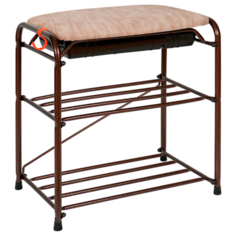 Подставка для обуви 3-х полочная 45 с сиденьем с ящиком, цвет сиденья бежевый Медный антик, ЗМИ
