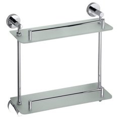 Полка X-ROUND стеклянная с металлическим бортиком, двойная, 400x400x130 мм, хром, Sapho