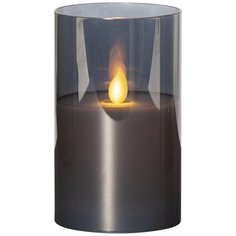 Свеча светодиодная M-TWINKLE в прозрачном стакане, с эффектом живого пламени, 12,5 см, дымчатая Star Trading