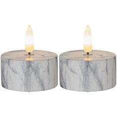 Свечи светодиодные с 3D пламенем FLAMME MARBLE, 2 шт, высота 6 см, мраморные Star Trading