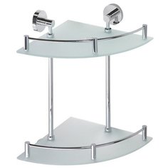 Полка X-ROUND стеклянная с металлическим бортиком, двойная, угловая, 270x400x270 мм, хром, Sapho