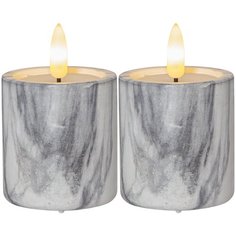 Свечи светодиодные с 3D пламенем FLAMME MARBLE, 2 шт, высота 9 см, мраморные Star Trading