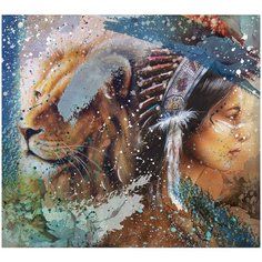 Фотообои Дизайнерские iPicasso "Индейцы. Этника. Девушка и лев"