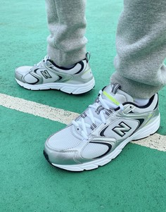 Серебристые кроссовки с лаймовой отделкой New Balance 408-Серебристый