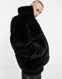 Пуховик из искусственного меха черного цвета ASOS DESIGN-Черный цвет