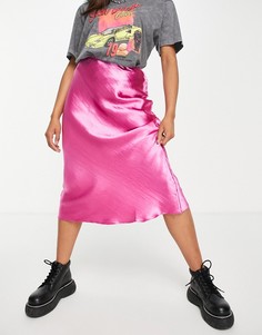 Ярко-розовая атласная юбка миди косого кроя в стиле комбинации ASOS DESIGN-Розовый