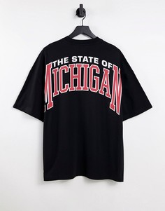 Черная футболка в стиле extreme oversized с высоким воротом и принтом "Michigan" спереди и сзади Topman-Черный цвет