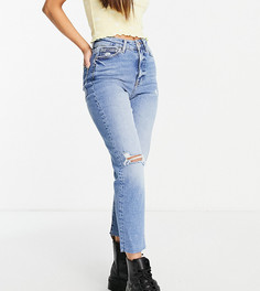 Синие джинсы в винтажном стиле с рваной отделкой New Look Petite-Голубой