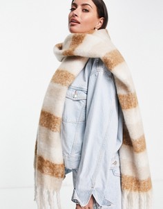 Длинный пушистый шарф бежевого цвета в полоску в тон ASOS DESIGN-Разноцветный
