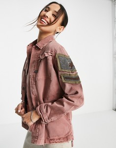 Розовая куртка в стиле милитари с вышивкой Free People-Розовый цвет