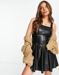 Черное расклешенное платье из искусственной кожи Miss Selfridge-Черный цвет