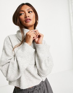Трикотажный укороченный джемпер с воротником-стойкой и молнией Topshop-Серый