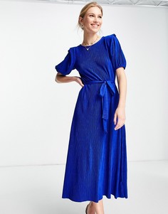Синее платье миди с пышными рукавами River Island-Голубой