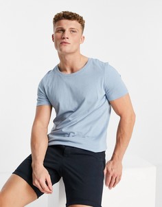 Голубая футболка из смесового органического хлопка с круглым вырезом ASOS DESIGN-Голубой