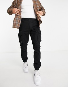 Черные выбеленные зауженные брюки карго из хлопка Topman-Черный цвет
