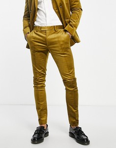 Вельветовые супероблегающие брюки оливкового цвета Topman-Зеленый