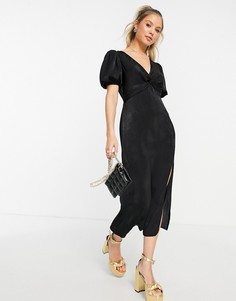 Черное бархатное платье миди с перекрученной отделкой Miss Selfridge-Черный цвет