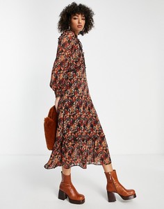 Платье миди с осенним цветочным принтом и завязками спереди Topshop-Разноцветный