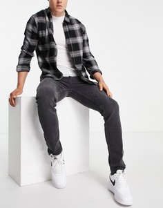 Эластичные зауженные джинсы выбеленного черного цвета Topman-Черный цвет