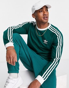 Лонгслив университетского зеленого цвета с тремя полосками adidas Originals adicolor-Зеленый цвет