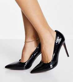 Черные лакированные туфли-лодочки на высоком каблуке для широкой стопы и с острым носком ASOS DESIGN Penza-Черный цвет