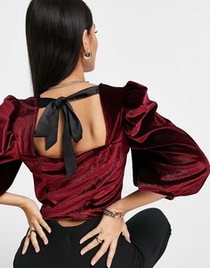 Бордовая бархатная блузка с квадратным вырезом River Island-Красный