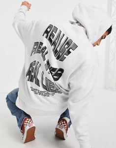 Oversized-худи белого меланжевого цвета с большим принтом-надписью на спине ASOS DESIGN-Белый
