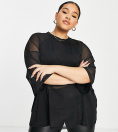 Эксклюзивная черная oversized-футболка из сетки ASOS DESIGN Curve-Черный цвет