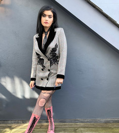 Разноцветное платье-блейзер двубортного фасона в клетку тартан с отделкой пайетками Labelrail x Sophia Hadjipanteli-Разноцветный