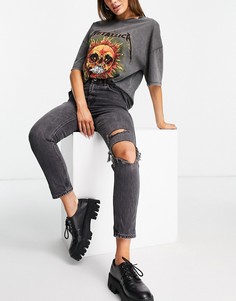 Черные выбеленные рваные джинсы в винтажном стиле Topshop-Черный цвет