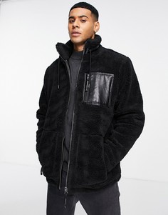 Черная куртка из искусственного меха с воротником-стойкой River Island-Черный цвет