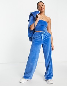 Синие велюровые брюки с широкими штанинами от комплекта из 3 предметов NA-KD X Anna Briand-Голубой