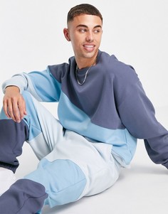 Голубой oversized-свитшот в стиле колор блок от комплекта Topman