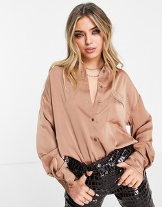 Атласная oversized-рубашка карамельного оттенка Only-Светло-бежевый цвет