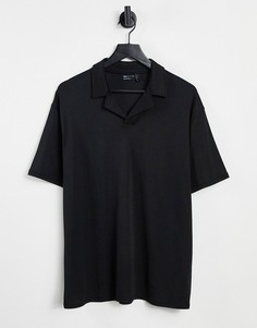 Черная строгая футболка-поло в рубчик с отложным воротником ASOS DESIGN-Черный