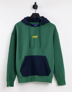 Оversized-худи зеленого и темно-синего цвета в стиле колор блок Jack & Jones Originals-Зеленый цвет