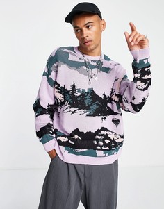 Сиреневый джемпер с жаккардовым узором в виде пейзажа ASOS DESIGN-Голубой