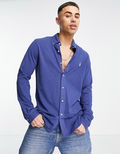 Темно-синяя рубашка из пике узкого кроя с маленьким логотипом Polo Ralph Lauren-Темно-синий