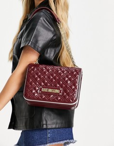 Темно-красная стеганая сумка на плечо с цепочкой Love Moschino-Красный