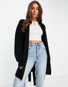 Черный трикотажный кардиган с запахом, объемными рукавами и поясом Topshop-Черный цвет